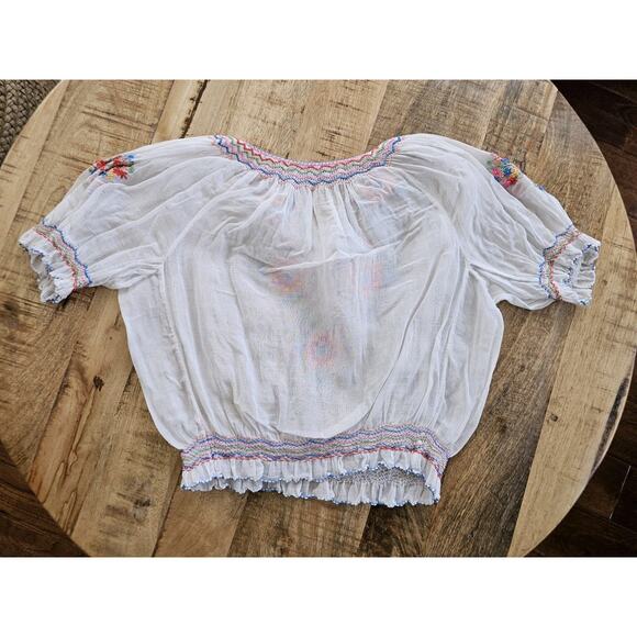 Vintage 1940s Floral Embroidered Sheer Hungarian Peasant Folk Blouse Top Antique - Picture 4 of 14